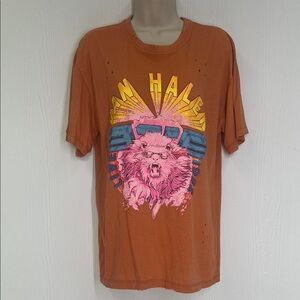 Van Halen - Distressed Orange Lion 1982 Graphic Oversized T Shirt Size XS